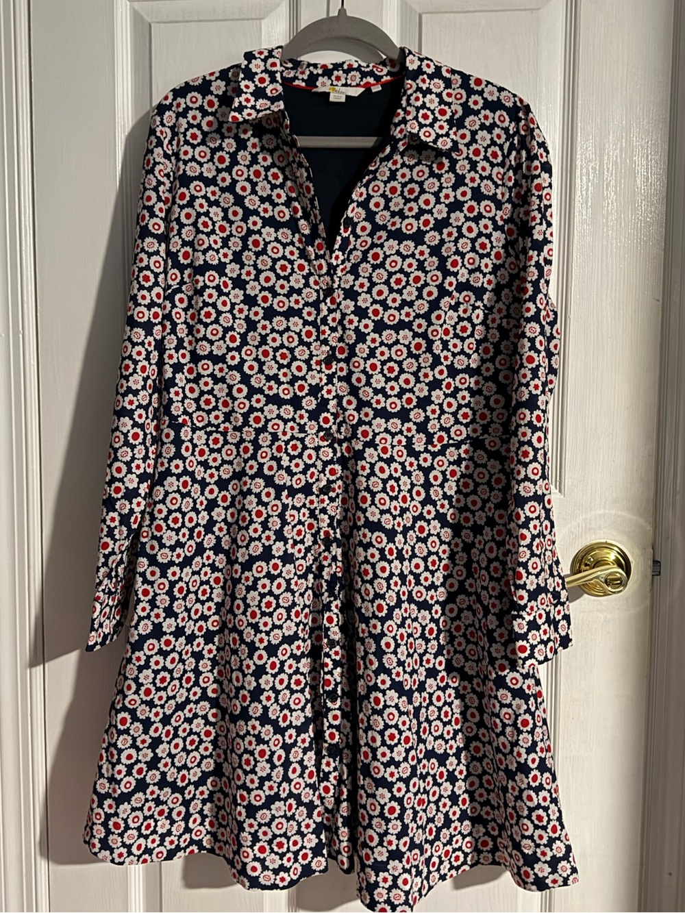 Boden Navy Floral Button-Front Swing Dress 12R